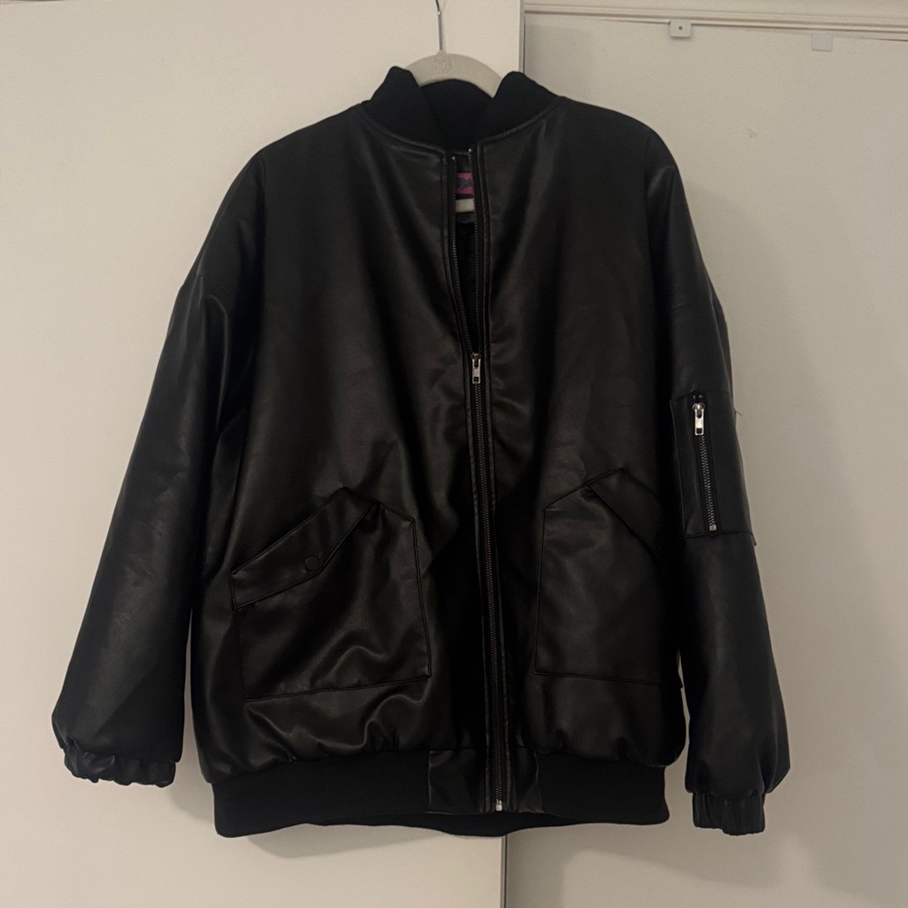 Edikted Black Faux Leather Bomber Jacket - Picture 1 of 1